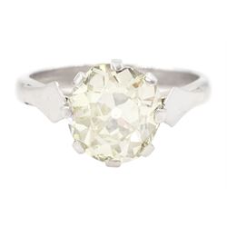 White gold single stone old cut diamond ring, diamond approx 2.35 carat