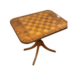 20th century tilt-top table with chessboard inlay (50cm x 38cm, H48cm), rectangular coffee table with map design (84cm x 55cm, H48cm), Edwardian inlaid rosewood side chair, Edwardian nursing chair and a smaller Edwardian chair (5)  