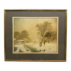 Joshua Wallis (British 1789-1862): Winter Landscape with Figures, watercolour unsigned, atrributed on mount 32cm x 41cm