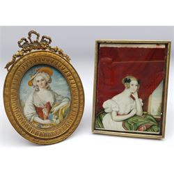 English School (19th century): Fashionable Ladies, two portrait miniatures max 11cm x 8cm (2)