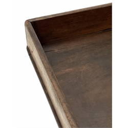 19th century walnut butlers tray on folding stand, W79cm x 52cm, H83cm