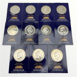 Eleven Queen Elizabeth II United Kingdom five pound coins, each housed in a 'Change Checker' card