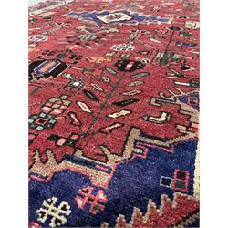 Kashan runner rug with red field and all over geometric design 