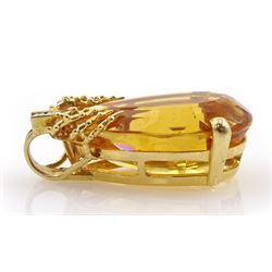 14ct gold pear cut citrine pendant, with diamond set bail by Jon Braganza, hallmarked