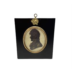19th century head and shoulders portrait of a gentleman in ebonised frame 8cm x 6cm