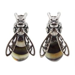 Pair of silver Baltic amber honey bee stud earrings