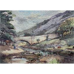 Paul Buckingham (Yorkshire 20th Century): Bridge over the River Doe, watercolour and pen signed, indistinctly titled verso 15cm x 21cm 
