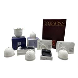 Lladro Collectors welcome box and contents of two bells, two plaques and booklet, Collectors Society tea light (boxed), two Lladro bells and two purses