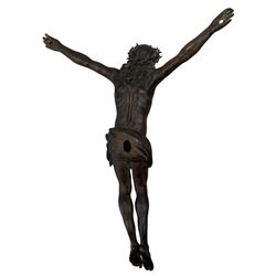 19th century bronze hollow-formed Corpus Christi, with loincloth and crown of thorns, L33cm 