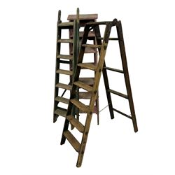 Three pairs of vintage wooden ladders