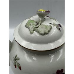 Late 18th century Worcester porcelain teapot painted with floral sprays and sprigs, the cover with flower knop handle, H17.5cm together with a Japanese Satsuma teapot (2)