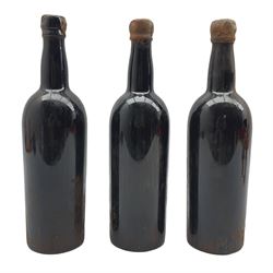 Cockburn's 1955 vintage port, three bottles, no proof or capacity given