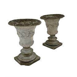 Pair of composite stone garden urns H63cm