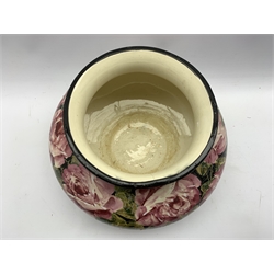Wemyss pottery Jardiniere painted with roses on a black ground H19cm x D21cm 