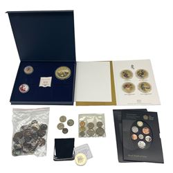 Coins including Queen Elizabeth II 1953 nine coin set in blister pack, various pre decimal coins, Queen Victoria 1900 shilling, King George VI 1939 two shillings, various commemorative coins etc