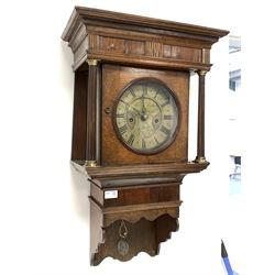 George III wall clock, circular brass dial with Roman chapter ring inscribed 'Rich Daking Halstead' in an oak and mahogany banded case, no weights or pendulum H78cm