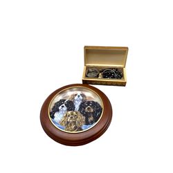 Danby Mint 'Four Kings' plate, framed, carved box, costume jewellery, silver bangle, coins etc