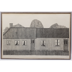Mona Johansson (Swedish 1924-2010): Row of Houses, lithograph signed titled in Swedish dated 1974 and numbered 54/188 in pencil 62cm x 94cm