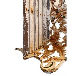 Coalbrookdale - cast iron fern pattern bench, shaped frame decorated trailing fern leaves and branches, wood slatted seat, on splayed supports