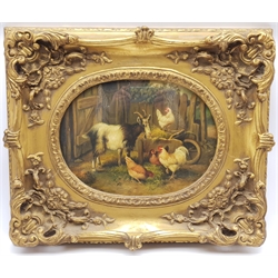 R H Stevenson (Britsh 19th/20th century): Goat with Chickens, oil on canvas signed 28cm x 38cm