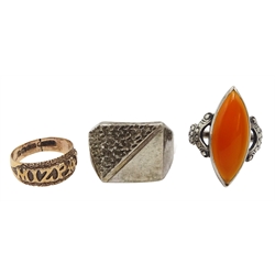 Victorian 9ct gold Mizpah ring, Birmingham 1889, 19th century French silver cherub link bracelet hallmarked, silver ring, thimble both hallmarked and a marquise shaped carnelian ring stamped sterling