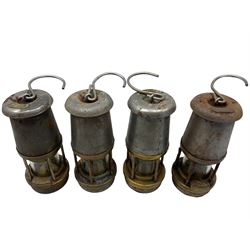 Four steel and brass miners lamps, by Wolf Safety Lamp Co William Morris Ltd, Sheffield, type FS, all PO 1979