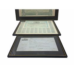 The Anglo-American Nile Company share certificate, another certificate ‘Companian Salitrera De Tarapaca Y Antofagasta’ and a bill of lading, all framed