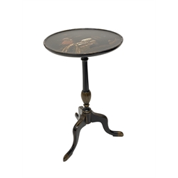 Small early 20th century chinoiserie tripod wine table, D29cm, H52cm