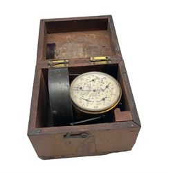19th/ early 20th century Air Meter by W.H. Harling, 47 Finsbury Pavement, with brass and black japanned casing, silver dial with five subsidiary dials, Area 7, no. 985, in mahogany box 