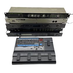Zoom RFX-1000 digital reverb and multi-effects rack unit, Roland U-220 Sound Module, Delta 1010 Digital Recording System, Proteus 2 XR Orchestral, Zoom Player, and an Alesis Alesis Quadraverb GT, some with manuals