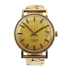 Swiss gentleman's 9ct gold automatic wristwatch, Birmingham 1977, on gilt expanding strap