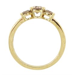 9ct gold three stone champagne colour diamond ring, hallmarked, total diamond weight approx 0.50 carat