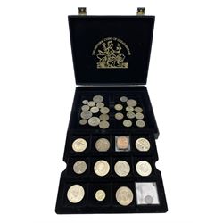 Great British and World coins, including Queen Victoria 1883 one shilling, King George V 1935 crown, 1923 and 1929 halfcrowns, 1932 and 1936 florins, King George VI 1942 two shillings, eight Queen Elizabeth II bi-metallic two pound coins, King George V India 1920 one rupee, King George VI Australia 1937 crown, Belgium 1870 five francs etc