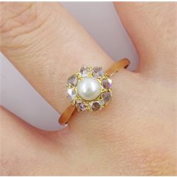 9ct gold pearl and rose cut diamond cluster ring, Birmingham 1970