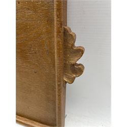 'Oakleafman' rectangular oak tray with carved oakleaf signature handles by David Langstaff of Easingwold, 47cm x 29cm 
