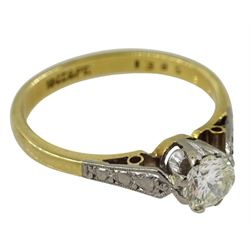 Gold single stone diamond ring, stamped 18ct & Pt, diamond approx 0.35 carat