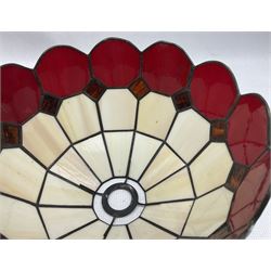 Pair of Tiffany style ceiling light shades with cream and red panels 