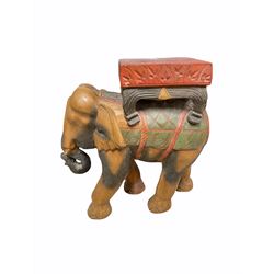 20th century carved and painted stool in the form of an Elephant, H47cm 