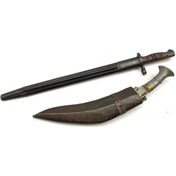 World War I Remington P 17 bayonet, the blade marked U.S. 1918, the scabbard inscribed 'G.G. Bussey & Co 1916 blade length 43cm and a Kukhri with skinning knives in leather scabbard
