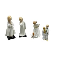 Four Royal Doulton figures comprising 'Sit', 'Darling', 'Sleepyhead' and 'Bedtime' (4)