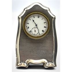 Silver mounted bedside clock with white dial in easel stand Birmingham 1919