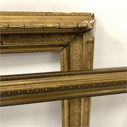 Large 19th century giltwood and gesso picture frame with moulded detailing, 103cm x 78cm together with another gilt picture frame (2)