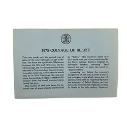 Coinage of Belize proof eight coin set, dated 1975,  all coins in sterling silver, from one cent to ten dollars and two Coinage of Belize proof eight coin sets, dated 1974 and 1975, from one cent to ten dollars, all produced by The Franklin Mint, all cased with certificates (3)