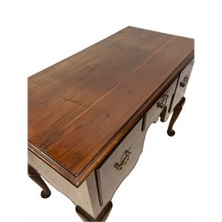 19th century oak lowboy, the rectangular top and moulded edge over three drawers, raised on cabriole supports 