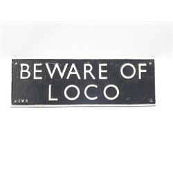 Cast alloy G.W.R. sign ' Beware of Loco' 25cm x 75cm