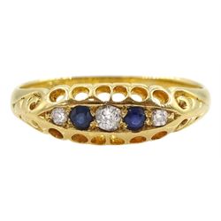 Early 20th century 18ct gold five stone old cut diamond and sapphire ring, hallmarked