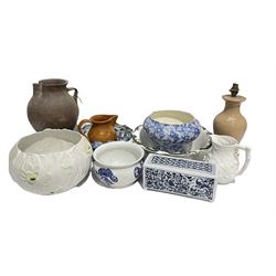 20th century Chinese Flower brick, earthenware jugs, wash bowls, chamber pot and other ceramics
