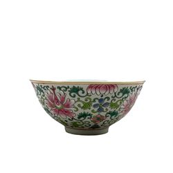 19th century Chinese porcelain Famille Rose bowl, painted with flowers and scrolling foliage, seal mark beneath, D17cm