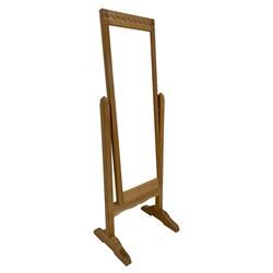 'Beaverman' oak cheval dressing mirror, the cresting rail carved with arcade, square supports with pointed finials on sledge feet carved with beaver signature, by Colin Almack of Sutton-under-Whitestonecliffe