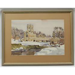 Angus Rands (British 1922-1985): Fountains Abbey under Snow, watercolour signed 36cm x 53cm
